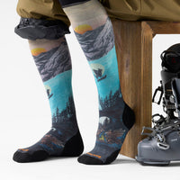 Ski Targeted Cushion Winter Phase Print OTC Socks in Purple Dawn, alternate view