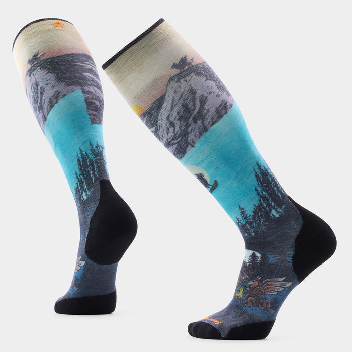 Ski Targeted Cushion Winter Phase Print OTC Socks in Purple Dawn