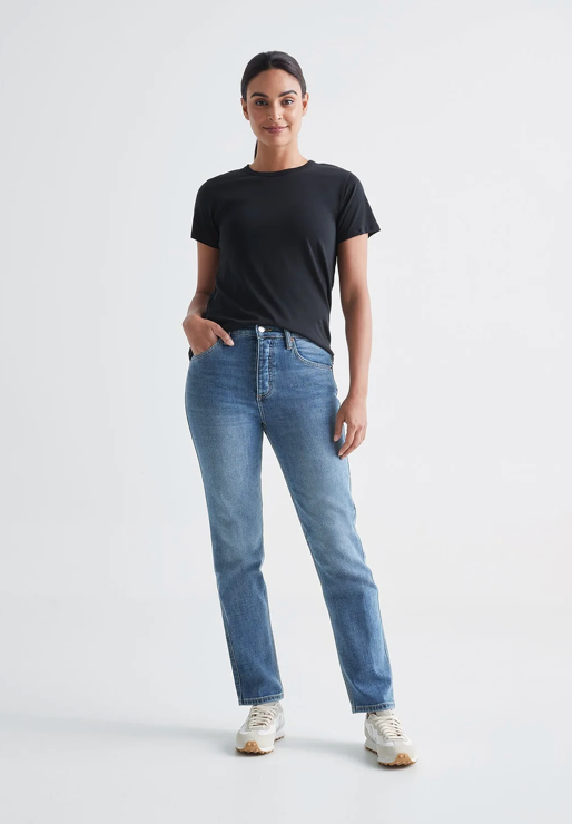 Women's Midweight Denim High Rise Straight - Aged Black