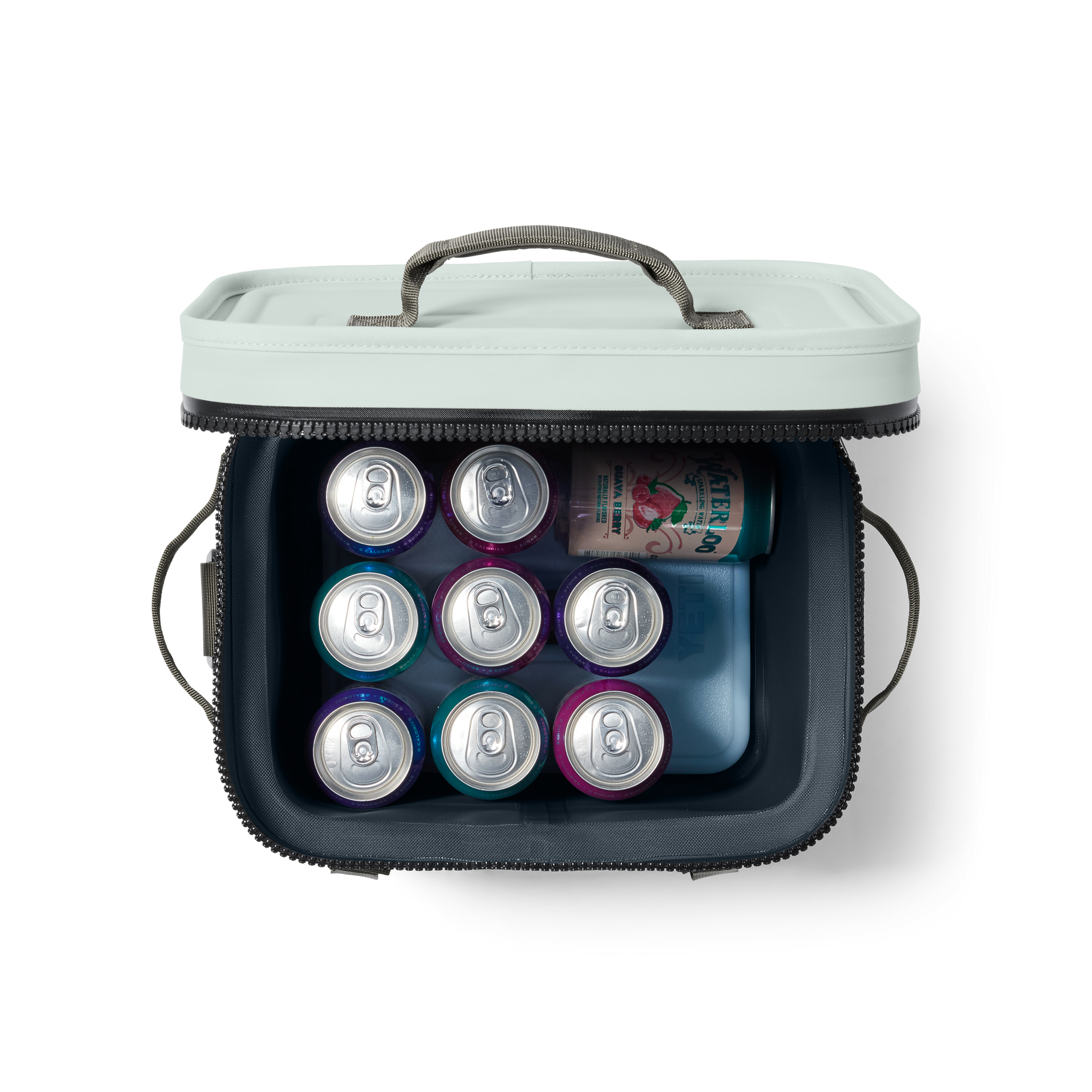 Yeti Hopper Flip 12 Soft Cooler - open with drinks