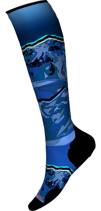 Ski Targeted Cushion Storm Peak Print OTC Socks in Nightfall Blue