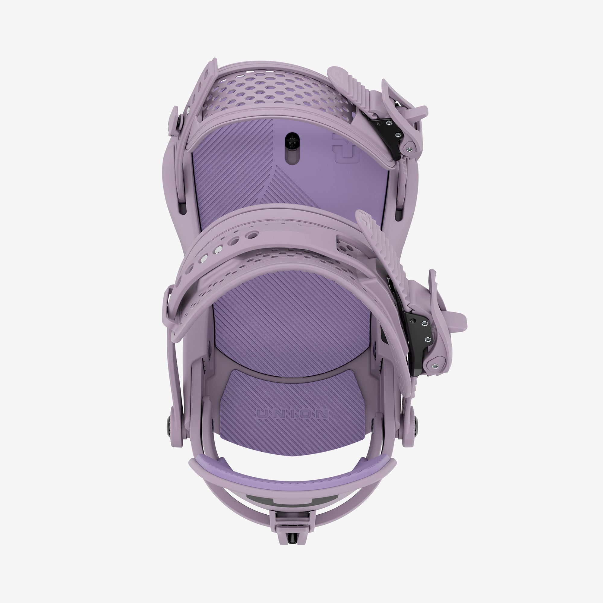 Union Trilogy snowboard binding top view, violet