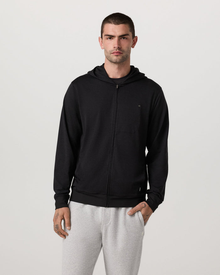 Vuori Ponto Full Zip Hoodie - Black Heather, front