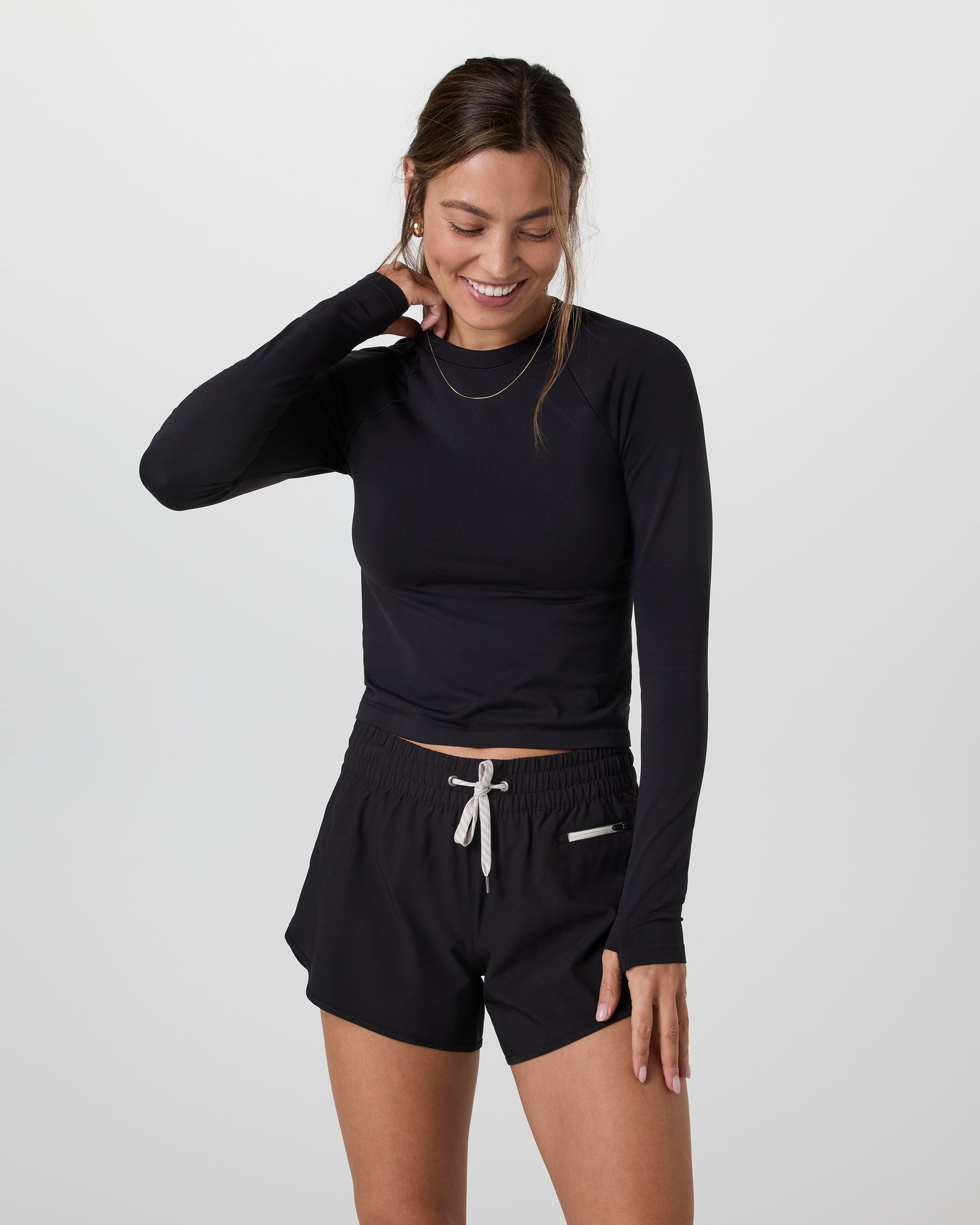 Vuori Long Sleeve Surge Seamless Tee - Black, front