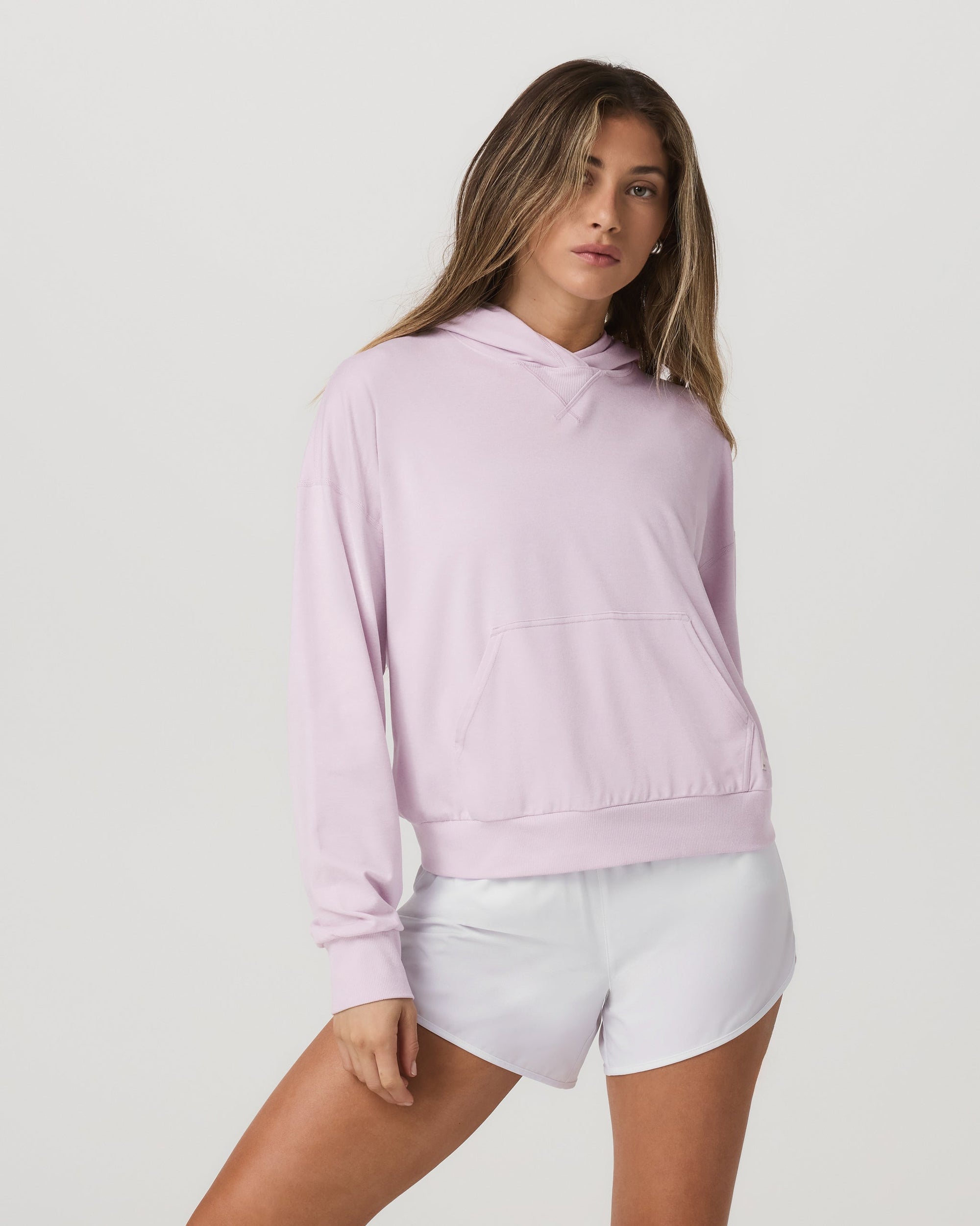 Vuori Halo Modern Pullover Hoodie in Lilac Breeze Heather, front