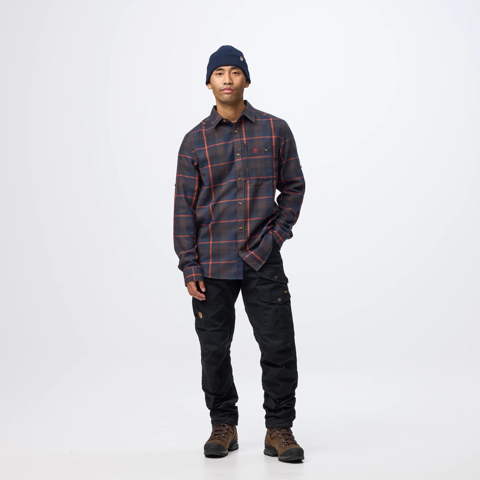 Fjällräven Men's Fjällglim Regular Shirt, Black Oak/Wood Brown — worn