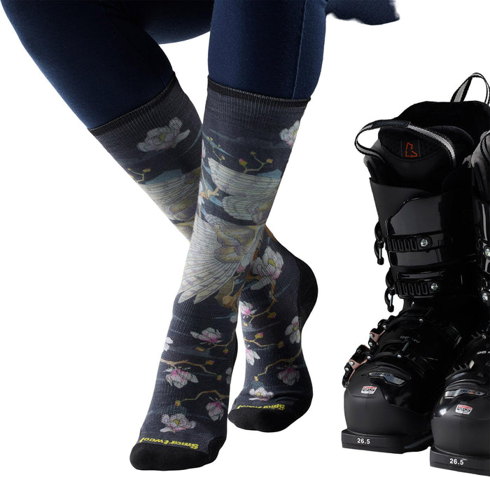 Women's Ski Zero Cushion Nightwatcher Print OTC Socks in Black, detail
