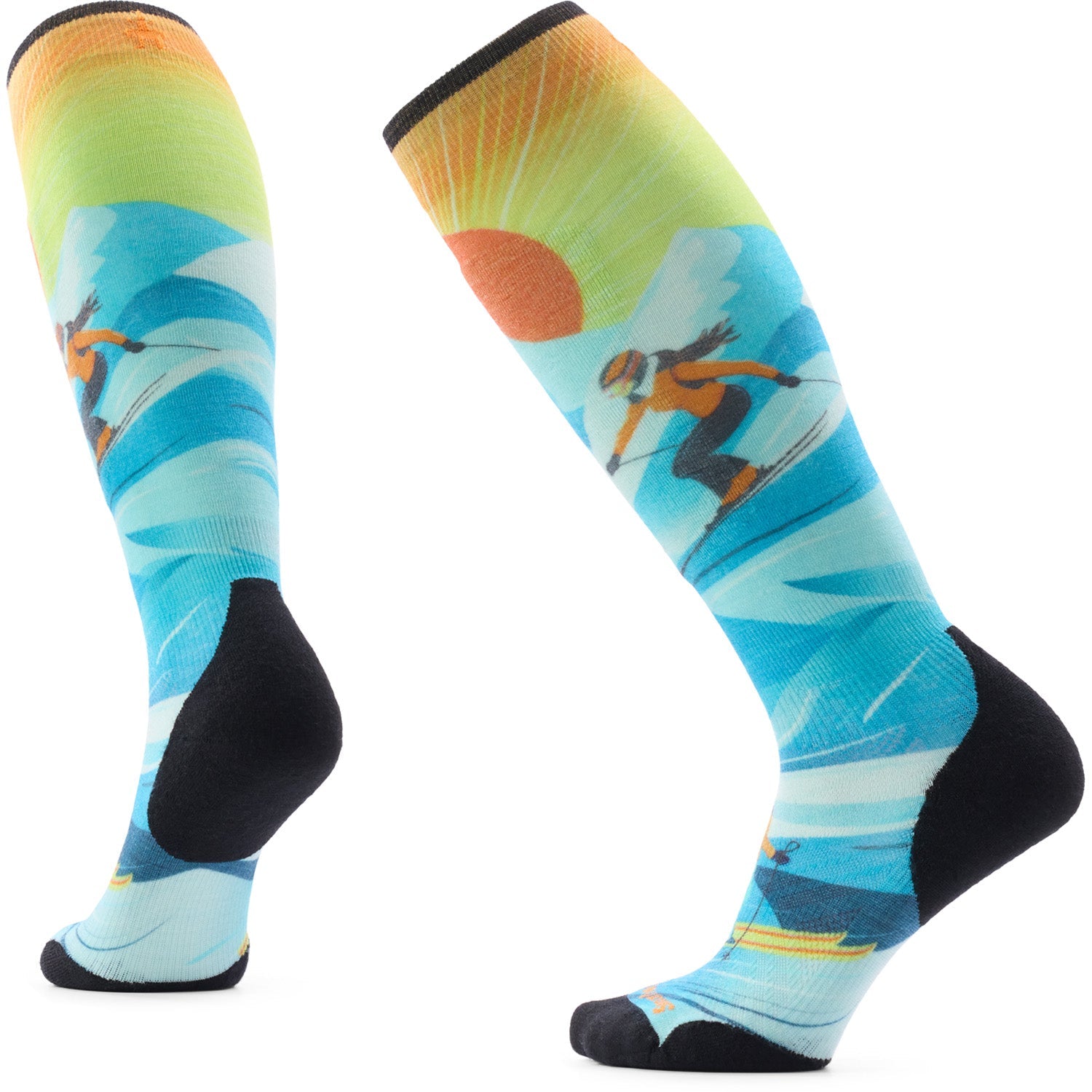 Women's Ski Targeted Cushion Steep Days Print OTC Socks in Serene Blue