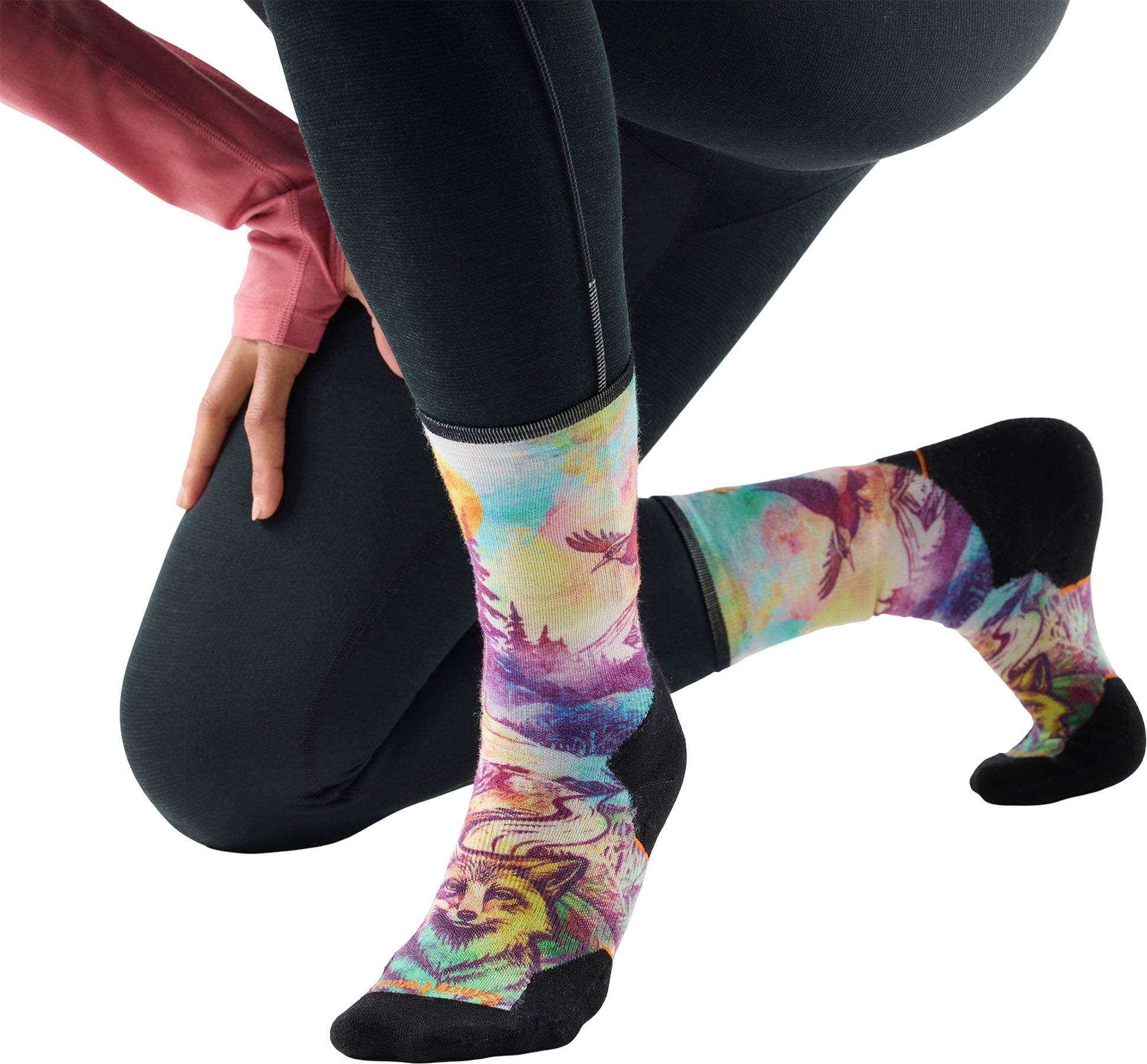 Smartwool Women's Trail Run Targeted Cushion Serene Peak Print Crew Socks - Dusty Teal detail