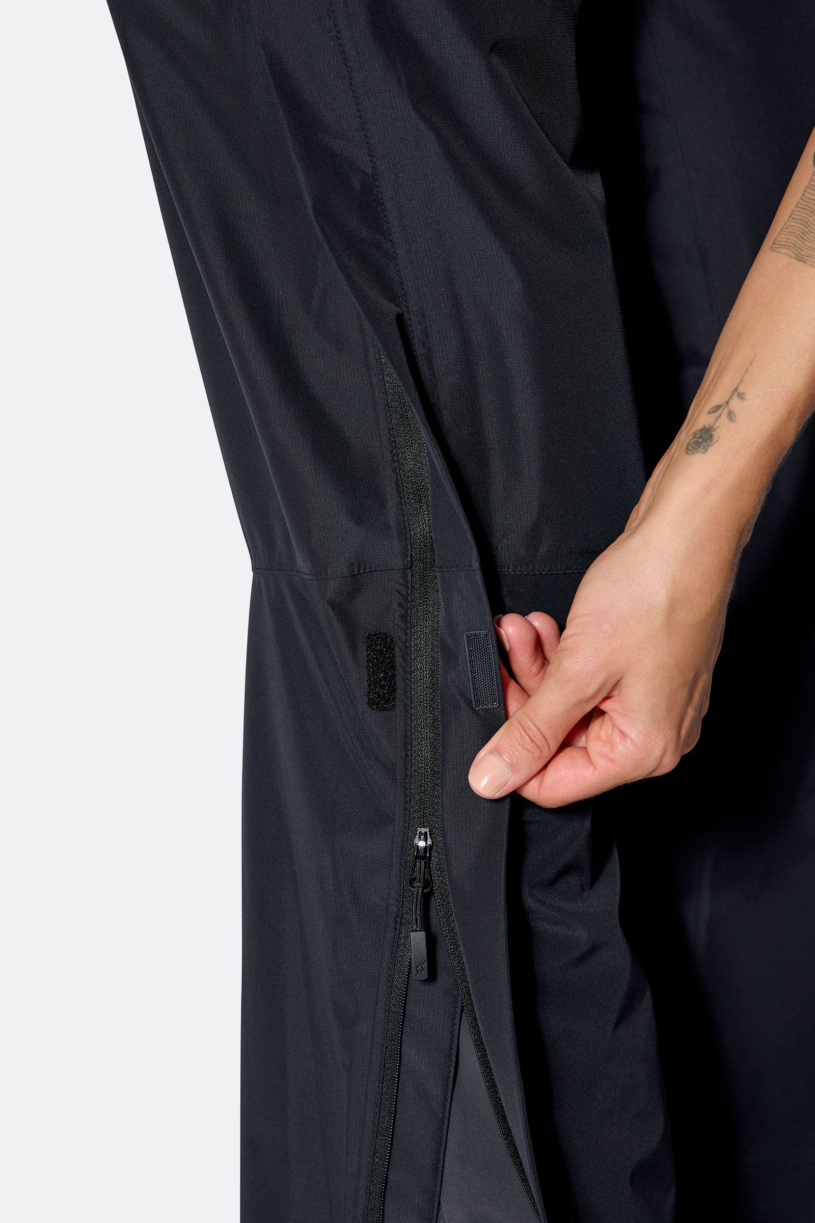 Rab Women's Downpour Waterproof Pants in Black, waistband detail